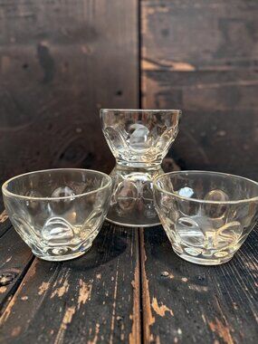 Vintage Clear Glass Dessert Bowls With Bubble Pattern - Set Of 4 Durable & Elega